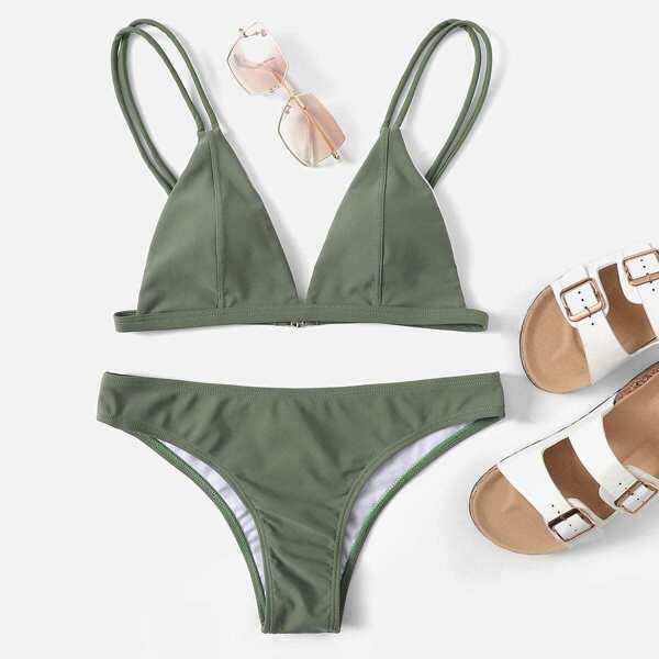 

Double Straps V-plunge Bikini Set