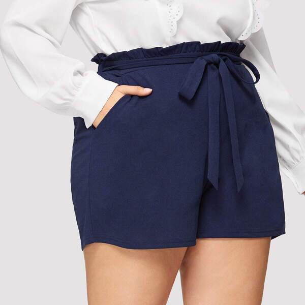 

Plus Paperbag Waist Slant Pocket Shorts, Navy