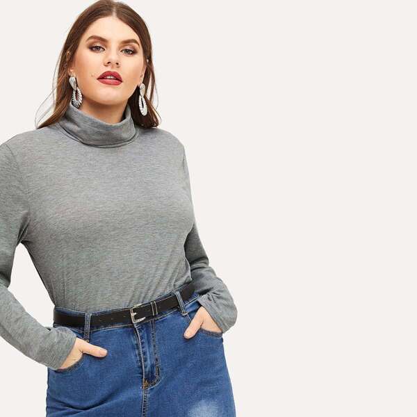 

Plus High Neck Heather Grey Top