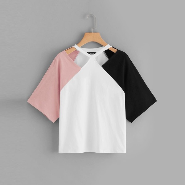 

Cut Out Raglan Sleeve Colorblock Tee, Multicolor