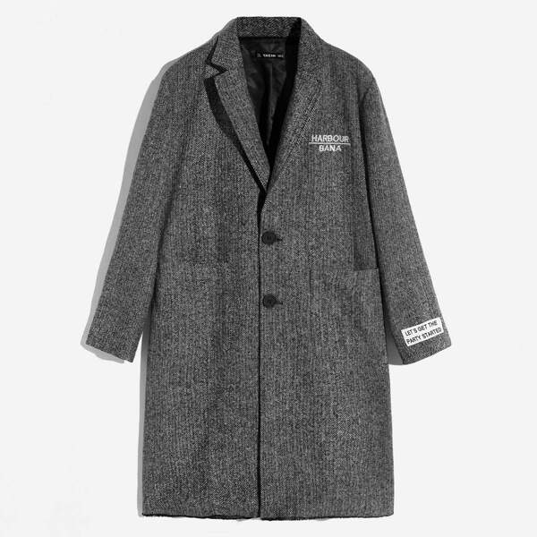 

Men Single Breasted Frayed Trim Coat, Grey