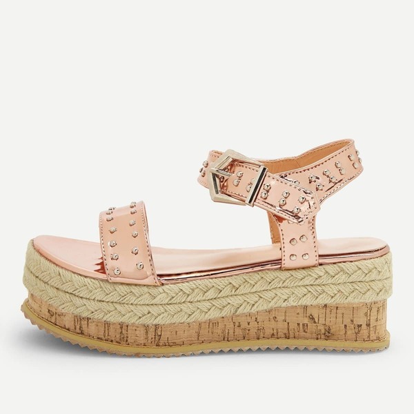 

Studded Decor Open Toe Espadrille Sandals, Pink