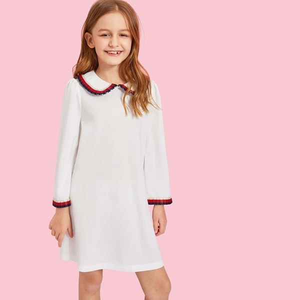 

Girls Striped Frilled Cuff & Collar Dress