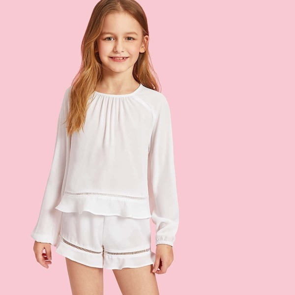 

Girls Ruffle Detail Leopard Print Top, White