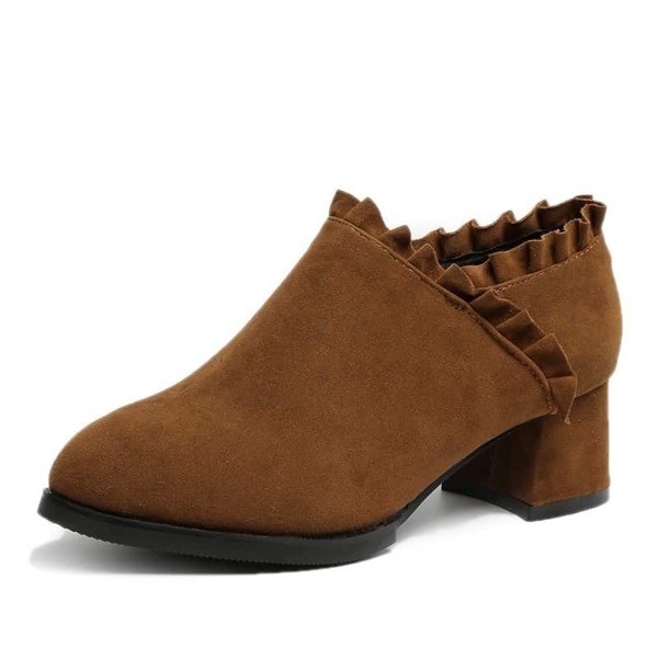 

Ruffle Detail Suede Chunky Boots, Brown