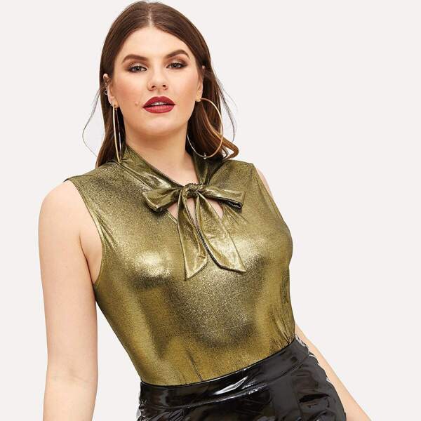 

Plus Metallic Tie-neck Sleeveless Top