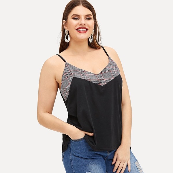 

Plus Plaid Panel Cami Top