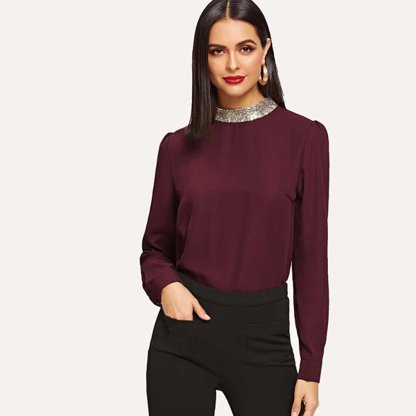 

Contrast Sequin Neck Blouse