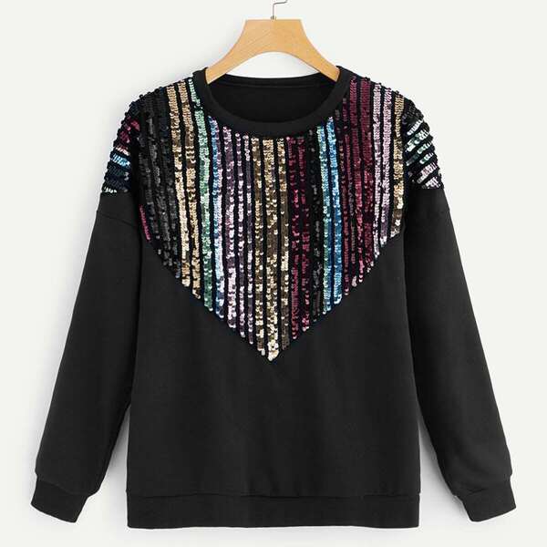 

Drop Shoulder Contrast Sequin Sweatshirt