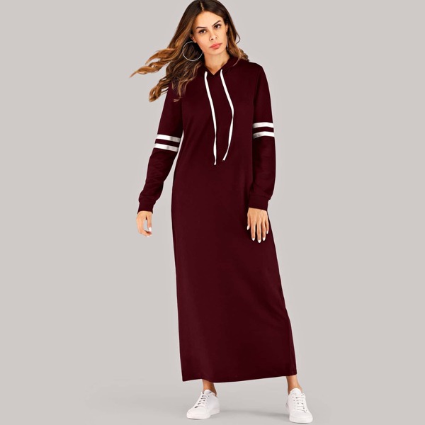 

Varsity Striped Maxi Hoodie Dress