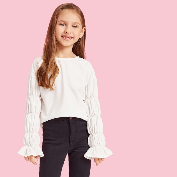 

Girls Elasticized Puff Sleeve Solid Top