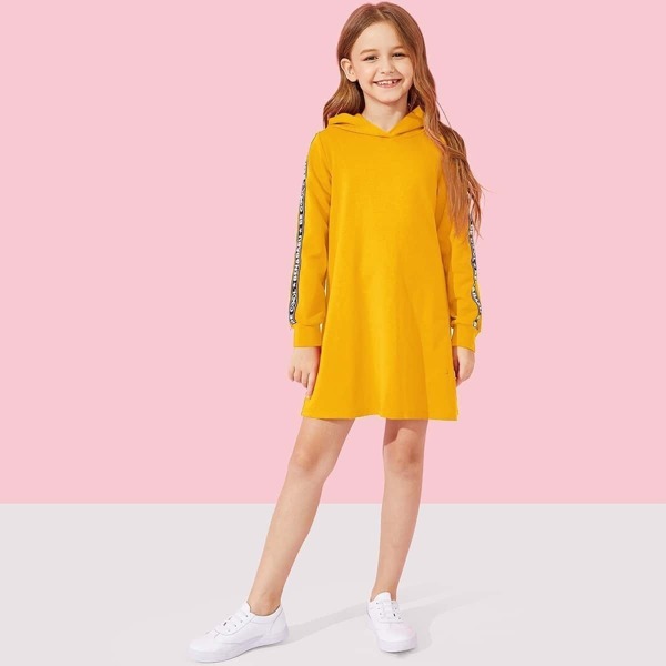 

Girls Letter Tape Side Hoodie Dress