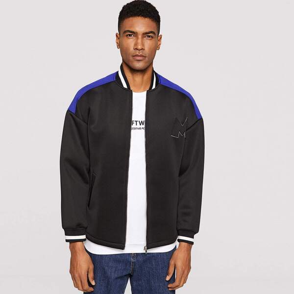 

Men Letter Patch Contrast Shoulder Bomber Jacket