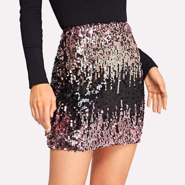 

Color Block Sequin Skirt
