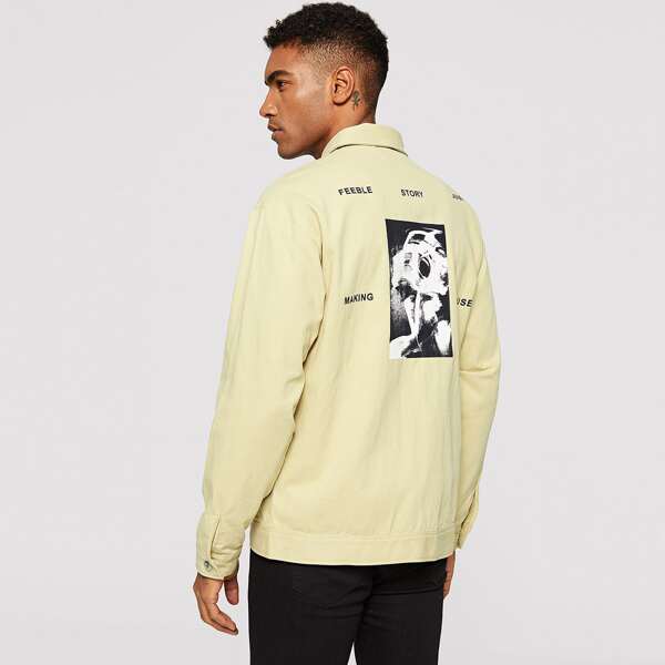 

Men Letter & Figure Print Back Jacket