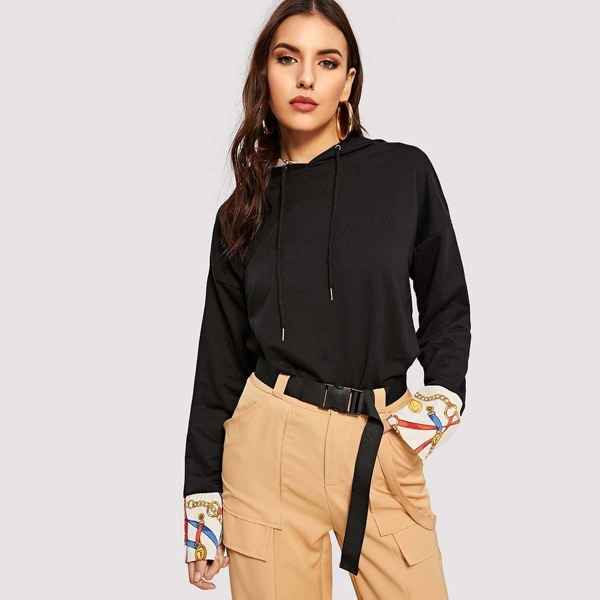 

Chain Print Cuff & Hoodie Sweatshirt