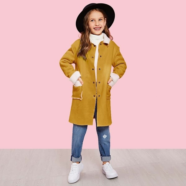 

Girls Single Breasted Faux Shearling Coat