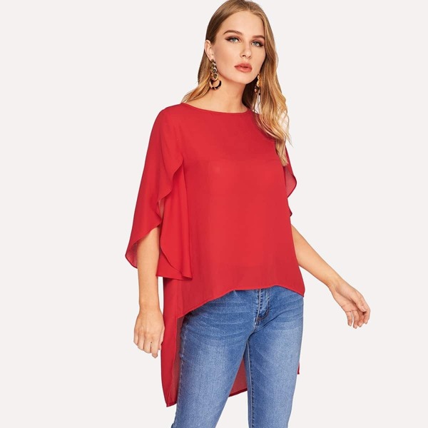 

High Low Hem Split Sleeve Solid Top