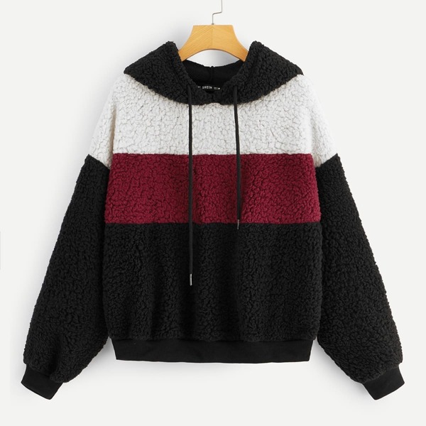 

Color Block Teddy Drawstring Hoodie