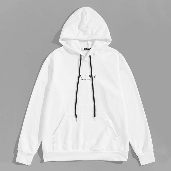 

Men Kangaroo Pocket Front Letter Print Drawstring Hoodie