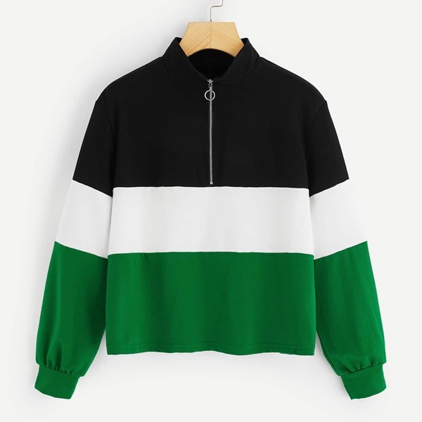 

Color-block Zip Half Placket Pullover