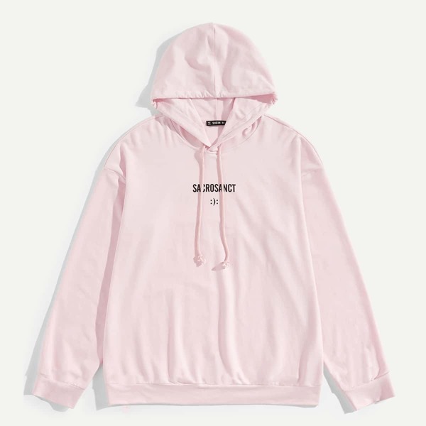 

Men Letter Print Hoodie, Pink
