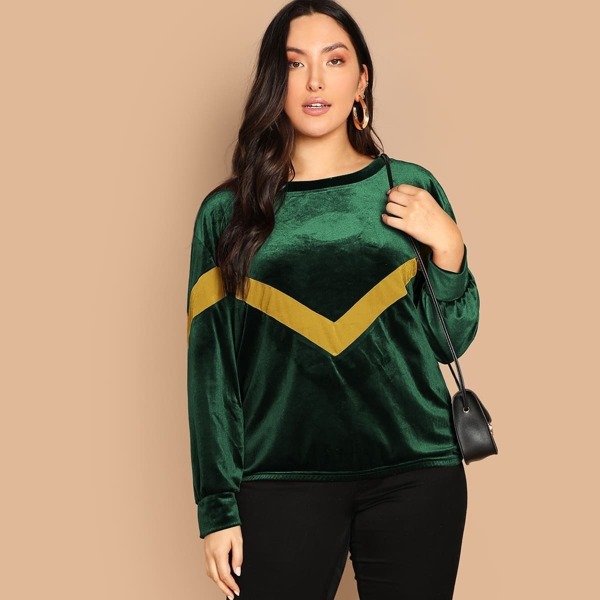 

Plus Color Block Chevron Velvet Sweatshirt