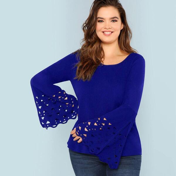 

Plus Laser Cut Out Split Bell Sleeve Top