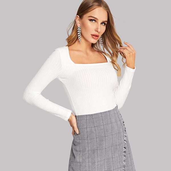 

Square Neck Ribbed Knit Tee