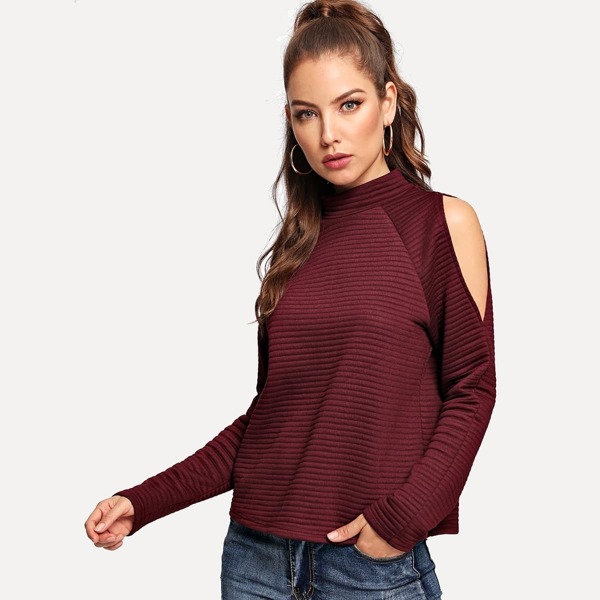 

Mock Neck Open Shoulder Raglan Sleeve Textured Top