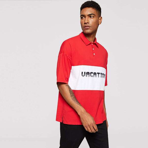 

Men Drop Shoulder Letter Polo Shirt