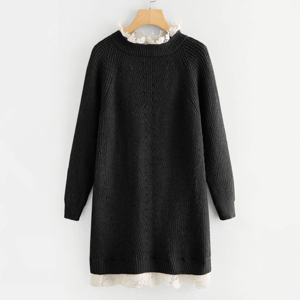 

Plus Guipure Lace Trim Raglan Sleeve Sweater Dress