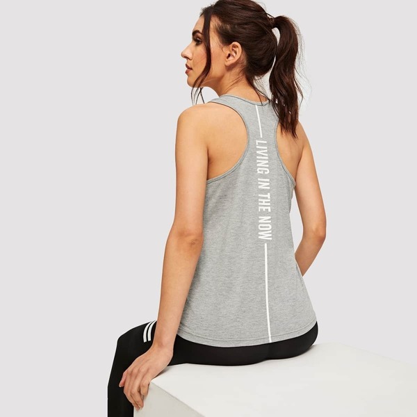 

Letter Print Back Heathered Tank Top