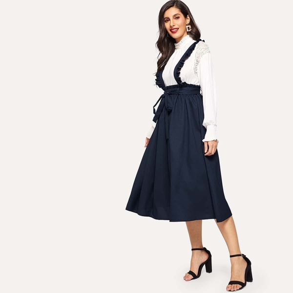 

High Waist Flare Skirt With Frilled Strap