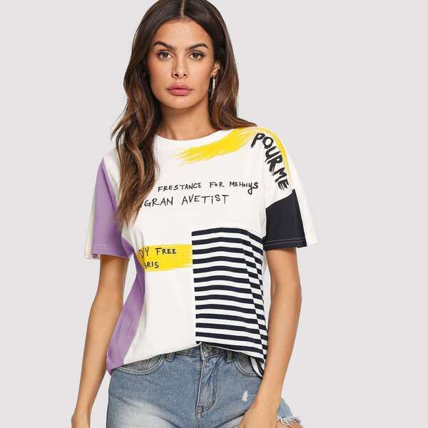 

Stripe & Letter Graphic Tee, Multicolor