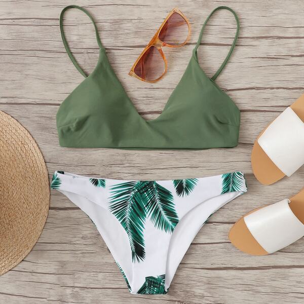 

Random Leaf Print Mix and Match Bikini Swimsuit, Multicolor