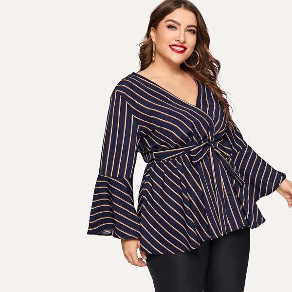 

Plus Surplice Front V Neck Blouse