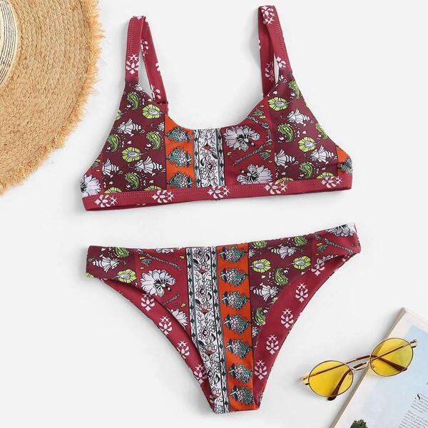 

Adjustable Straps Floral Bikini Set