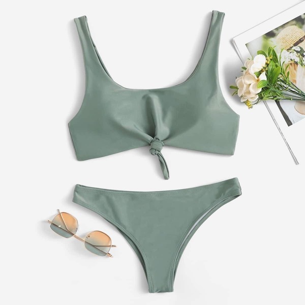 

Knot Front Scoop Neck Bikini Set