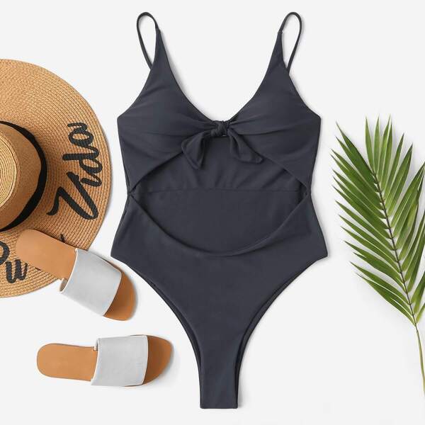 

Knot Front Cut-out One Piece Swimwear
