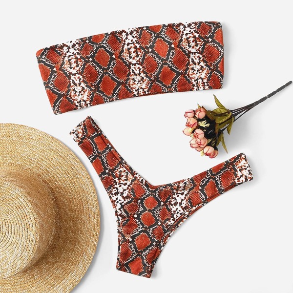 

Snakeskin Ladder Cut-out Bandeau With High Leg Bikini