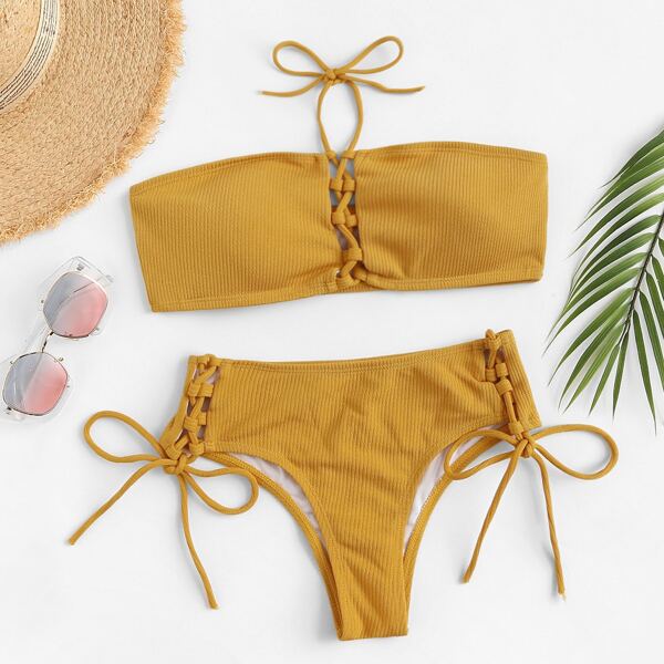 

Halter Top With Tie Side Bikini Set