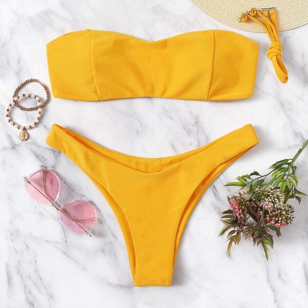 

Detachable Straps Bandeau With High Leg Bikini