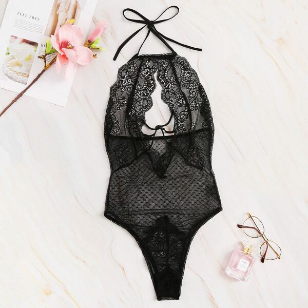 

Cut-out Scalloped Trim Lace Teddy Bodysuit