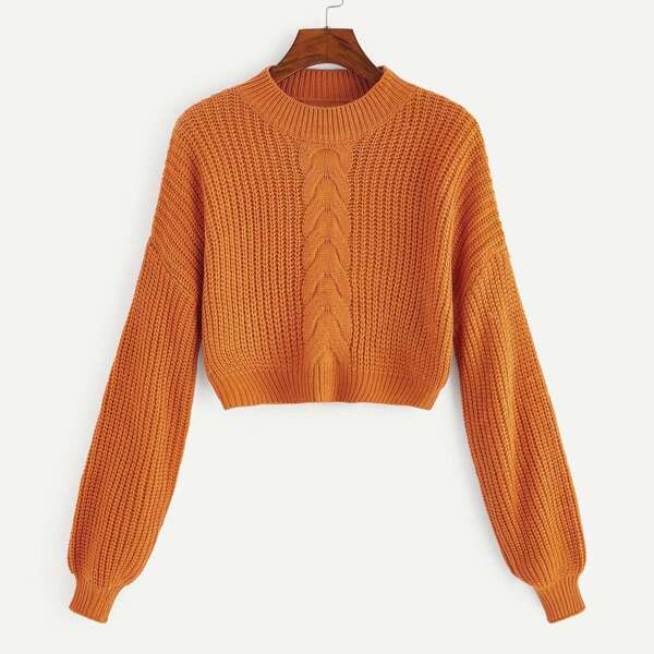 

Mock-neck Mixed Knit Crop Sweater