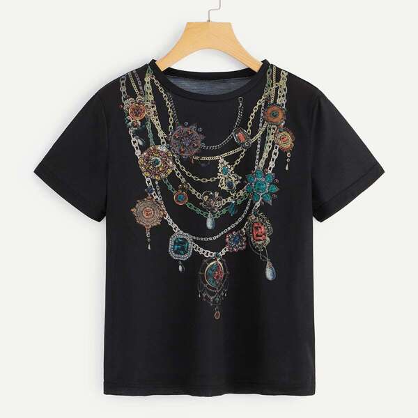 

Chain Print Short Sleeve Tee, Black