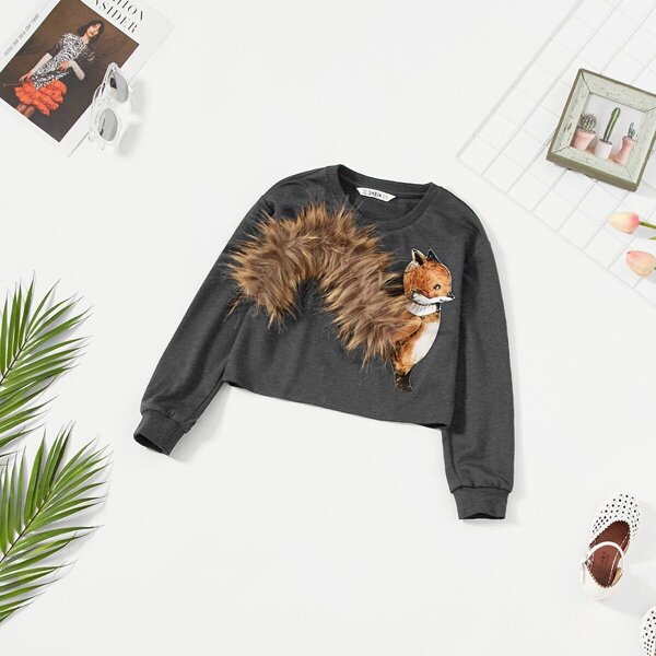 

Girls Squirrel with Faux Fur Tail Sweatshirt