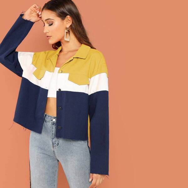 

Cut-and-sew Raw Hem Button Up Jacket