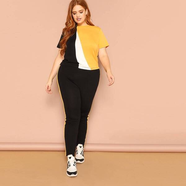 

Plus Colorblock Tee & Leggings Set, Multicolor