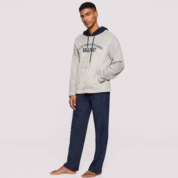 

Men Embroidered Teddy Hoodie & Pants PJ Set